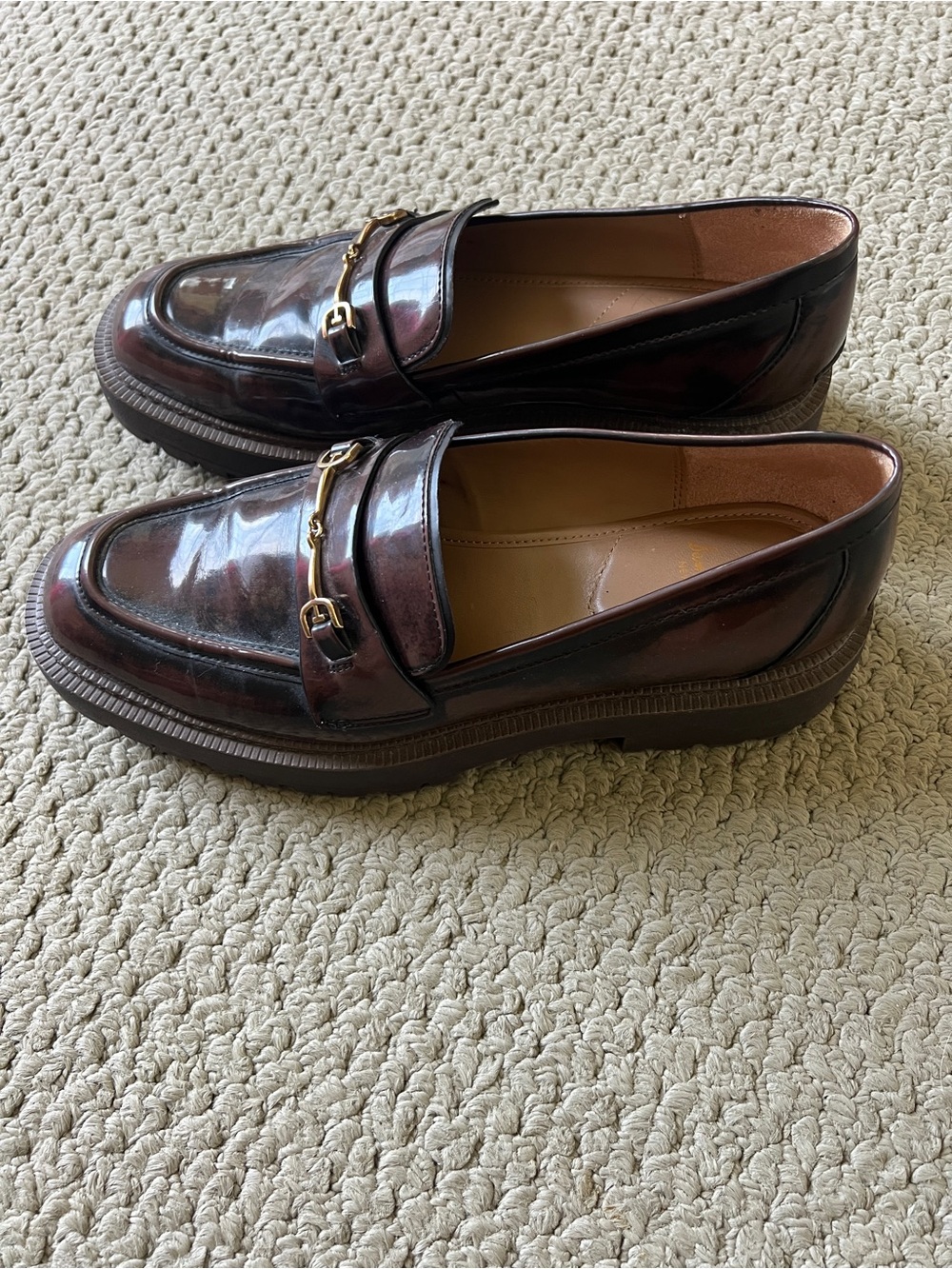 Sam Edelman Women's Burgundy Patent Loafers with Gold Bit